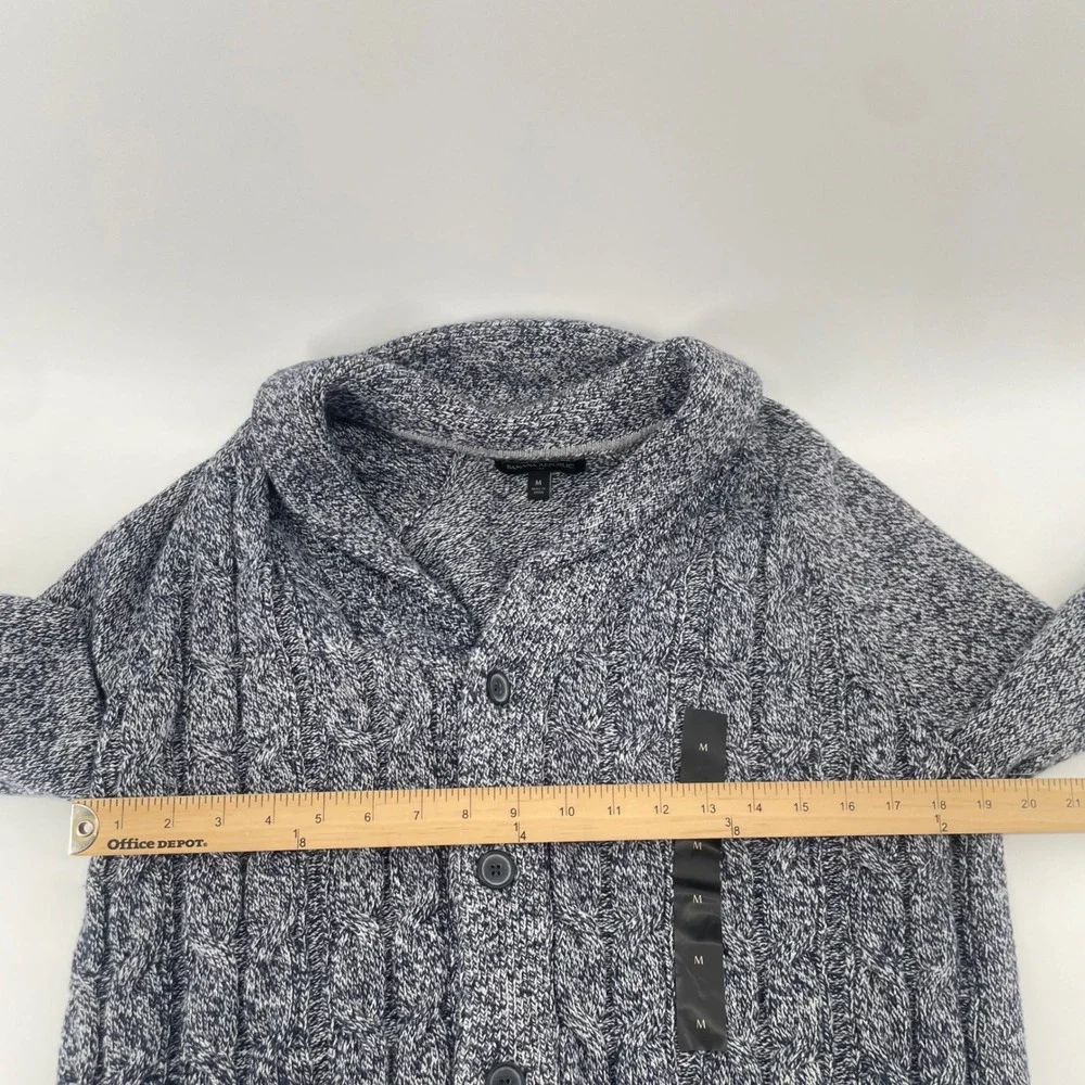 Banana Republic Cardigan Mens M Blue Marled Cable Knit Shawl Collar Sweater